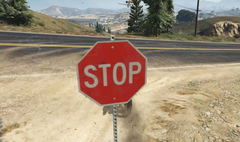 A stop sign from Grand Theft Auto V (source).